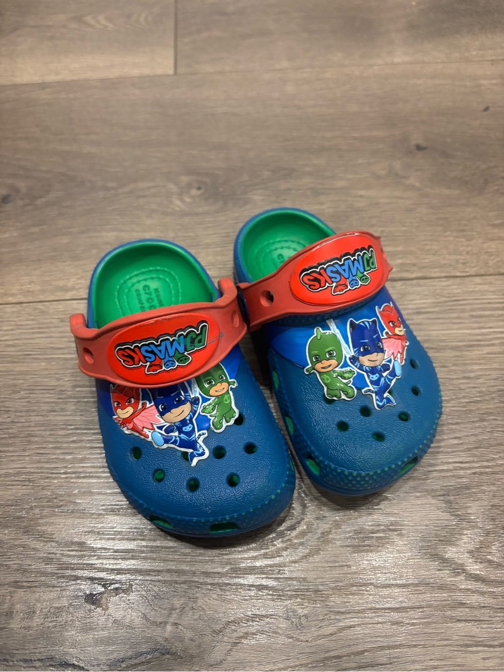 CROCS Kids Blue Clogs with Red Straps and PJ Masks
